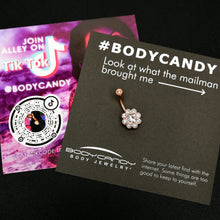 Load image into Gallery viewer, Clear Gem Rose Gold Tone Whimsy Flower Belly Ring