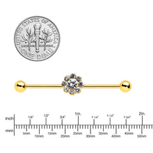 Load image into Gallery viewer, 14G Clear Gem Gold Tone Whimsy Flower Industrial Barbell 38mm