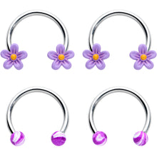 Load image into Gallery viewer, 16G 3/8 Purple Ball Flowers Horseshoe Circular Barbell Set of 4