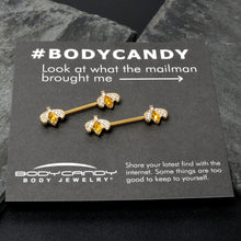 Load image into Gallery viewer, 14G 9/16 Yellow Gem Gold Tone Fashion Bug Barbell Nipple Ring Set