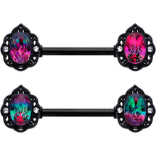 Load image into Gallery viewer, 14G 9/16 Purple Tourmaline Black Lacy Drop Barbell Nipple Ring Set