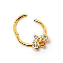 Load image into Gallery viewer, 16G 3/8 Yellow Gem Gold Tone Fashion Winged Bug Hinged Segment Ring