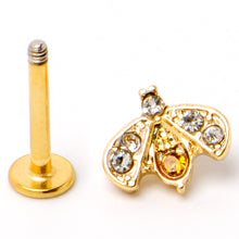 Load image into Gallery viewer, 16G 5/16 Yellow Gem Gold Tone Fashion Winged Bug Labret Monroe Tragus