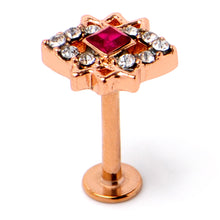Load image into Gallery viewer, 16G 5/16 Red Gem Rose Gold Tone Octogram Star Labret Monroe Tragus