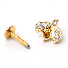 将图片加载到图库查看器,16G 1/4 White Yellow Gem Gold Tone Fashion Winged Bug Labret