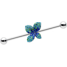 Load image into Gallery viewer, 14G Blue Green Gem Glam Butterfly Industrial Barbell 38mm