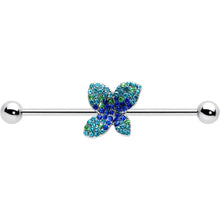 Load image into Gallery viewer, 14G Blue Green Gem Glam Butterfly Industrial Barbell 38mm