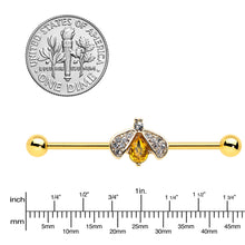 Load image into Gallery viewer, 14G Clear Yellow Gem Gold Tone Style Bug Industrial Barbell 38mm