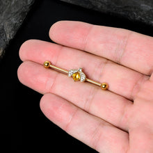 Load image into Gallery viewer, 14G Clear Yellow Gem Gold Tone Style Bug Industrial Barbell 38mm