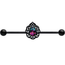 Load image into Gallery viewer, 14G Purple Tourmaline Black Lacy Drop Industrial Barbell 38mm