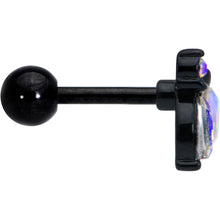 Load image into Gallery viewer, 16G 1/4 Aurora CZ Gem Black Fleur de Lis Butterfly Cartilage Tragus Earring