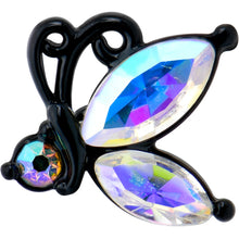 Load image into Gallery viewer, 16G 5/16 Aurora CZ Gem Black Fleur de Lis Butterfly Labret Monroe Tragus