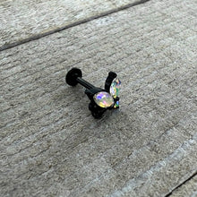 Load image into Gallery viewer, 16G 5/16 Aurora CZ Gem Black Fleur de Lis Butterfly Labret Monroe Tragus