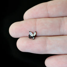 Load image into Gallery viewer, 16G 5/16 Aurora CZ Gem Black Fleur de Lis Butterfly Labret Monroe Tragus