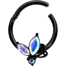 将图片加载到图库查看器,16G 3/8 Aurora CZ Gem Black Fleur de Lis Butterfly Hinged Segment Ring