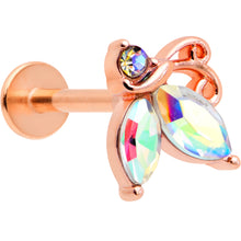Load image into Gallery viewer, 16G 5/16 Aurora CZ Gem Rosy Tone Fleur de Lis Butterfly Labret Monroe Tragus