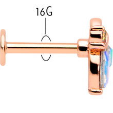 Load image into Gallery viewer, 16G 5/16 Aurora CZ Gem Rosy Tone Fleur de Lis Butterfly Labret Monroe Tragus