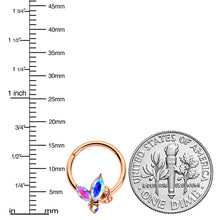 Load image into Gallery viewer, 16G 3/8 Aurora CZ Gem Rosy Tone Fleur de Lis Butterfly Hinged Segment Ring