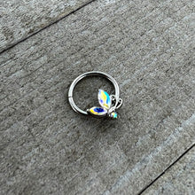 Load image into Gallery viewer, 16G 3/8 Aurora CZ Gem Fleur de Lis Butterfly Hinged Segment Ring