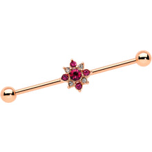 Load image into Gallery viewer, 14G Red Gem Rose Gold Tone Rococo Star Industrial Barbell 38mm