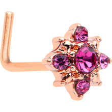 Load image into Gallery viewer, 20G 7mm Pink Gem Rose Gold Tone Rococo Star L Shape Nose Ring