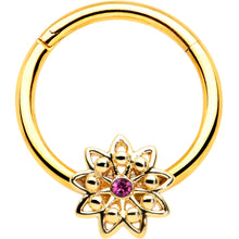 将图片加载到图库查看器,16G 3/8 Pink Gem Gold Tone Starry Flower Hinged Segment Ring
