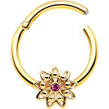 将图片加载到图库查看器,16G 3/8 Pink Gem Gold Tone Starry Flower Hinged Segment Ring