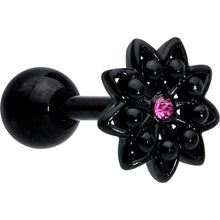 Load image into Gallery viewer, 16G 1/4 Pink Gem Black Midnight Flower Cartilage Tragus Earring