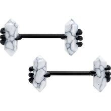 Load image into Gallery viewer, 14G 9/16 White Howlite Black Claw Barbell Nipple Ring Set