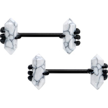 Load image into Gallery viewer, 14G 9/16 White Howlite Black Claw Barbell Nipple Ring Set