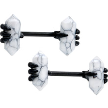 Load image into Gallery viewer, 14G 9/16 White Howlite Black Claw Barbell Nipple Ring Set