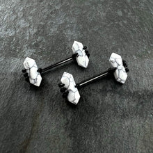 Load image into Gallery viewer, 14G 9/16 White Howlite Black Claw Barbell Nipple Ring Set