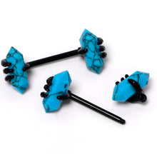 Load image into Gallery viewer, 14G 9/16 Blue Turquoise Black Claw Barbell Nipple Ring Set