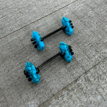 Load image into Gallery viewer, 14G 9/16 Blue Turquoise Black Claw Barbell Nipple Ring Set