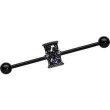 Load image into Gallery viewer, 14G Purple Gem Black Gothic Hourglass Industrial Barbell 38mm
