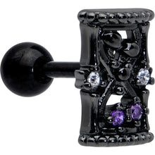 Load image into Gallery viewer, 16G 1/4 Purple Gem Black Gothic Hourglass Cartilage Tragus Earring
