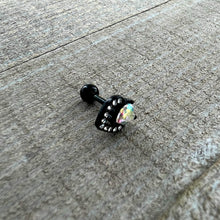 Load image into Gallery viewer, 16G 1/4 Aurora Gem Black Double Heart Cartilage Tragus Earring