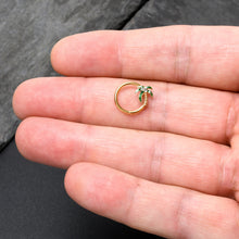 Load image into Gallery viewer, 16G 3/8 Clear Gem Gold Tone Palm Tree Style Hinged Segment Ring