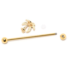 Load image into Gallery viewer, 14G Clear Gem Gold Tone Palm Tree Style Industrial Barbell 38mm