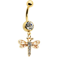 将图片加载到图库查看器,Clear Gem Gold Tone Flying Dragonfly Dangle Belly Ring