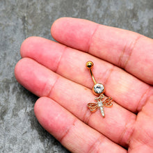 将图片加载到图库查看器,Clear Gem Gold Tone Flying Dragonfly Dangle Belly Ring