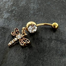 将图片加载到图库查看器,Clear Gem Gold Tone Flying Dragonfly Dangle Belly Ring