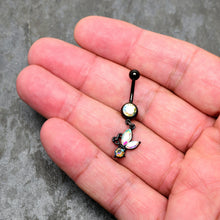 Load image into Gallery viewer, Aurora Gem Black Fleur de Lis Butterfly Dangle Belly Ring