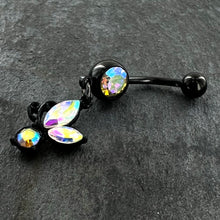 Load image into Gallery viewer, Aurora Gem Black Fleur de Lis Butterfly Dangle Belly Ring