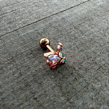 Load image into Gallery viewer, 16G 1/4 Aurora CZ Gem Rose Gold Hue Fleur de Lis Cartilage Earring