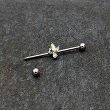 Load image into Gallery viewer, 14G Aurora CZ Gem Fleur de Lis Industrial Barbell 38mm