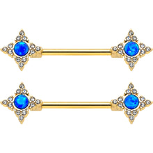 Load image into Gallery viewer, 14G 9/16 Blue Synthetic Opal Gold Tone Rhombus Nipple Ring Set