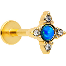 Load image into Gallery viewer, 16G 5/16 Blue Synthetic Opal Gold Hue Rhombus Labret Monroe Tragus
