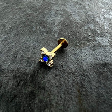 Load image into Gallery viewer, 16G 5/16 Blue Synthetic Opal Gold Hue Rhombus Labret Monroe Tragus