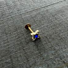 Load image into Gallery viewer, 16G 5/16 Blue Synthetic Opal Gold Hue Rhombus Labret Monroe Tragus